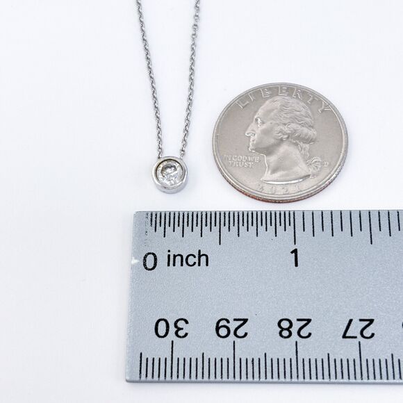 Bezel Set Cubic Zirconia Pendant | Vintage Sterling Silver Necklace | 16.5"-18.5 - Picture 4 of 5